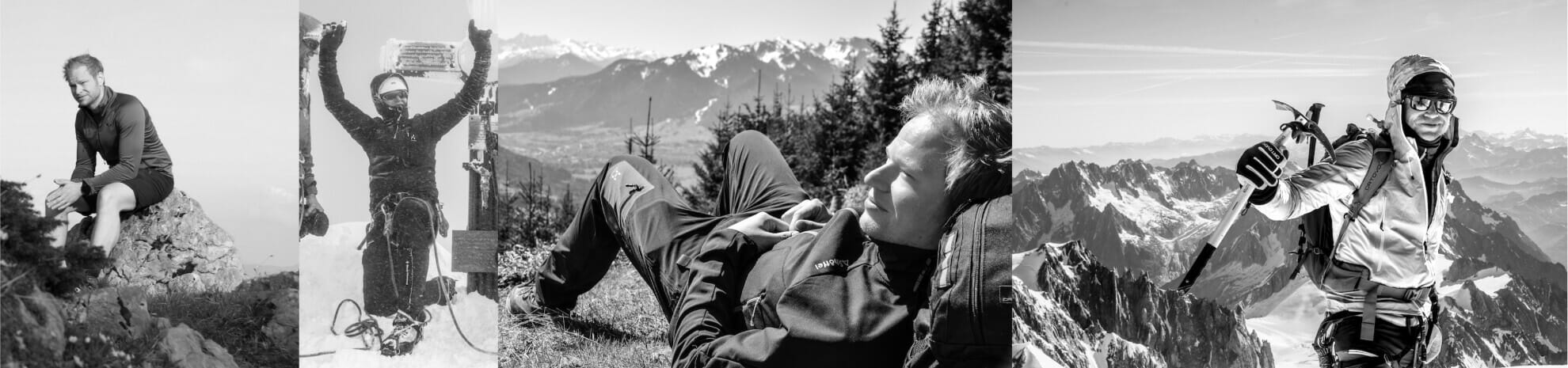 Portraitfotos in schwarz/weis von einem Bergsteiger
